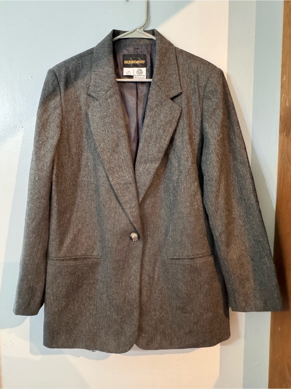 Vintage Requirements 100% Wool Blazer Jacket Size 14 Charcoal Grey Woolmark